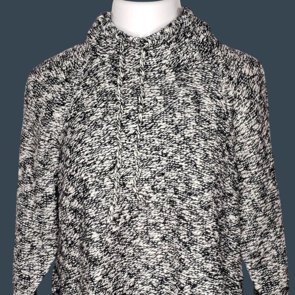 Chaps Black White Sweater XXL Draped Neckline Marled Knit Pullover - Picture 1 of 6